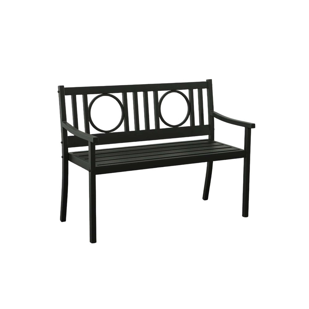 45" Black Metal Geometric Back Garden Patio Outdoor Garden Bench