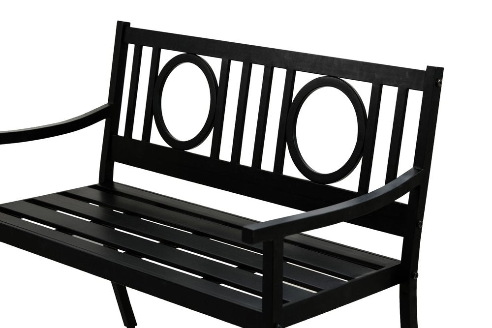 45" Black Metal Geometric Back Garden Patio Outdoor Garden Bench