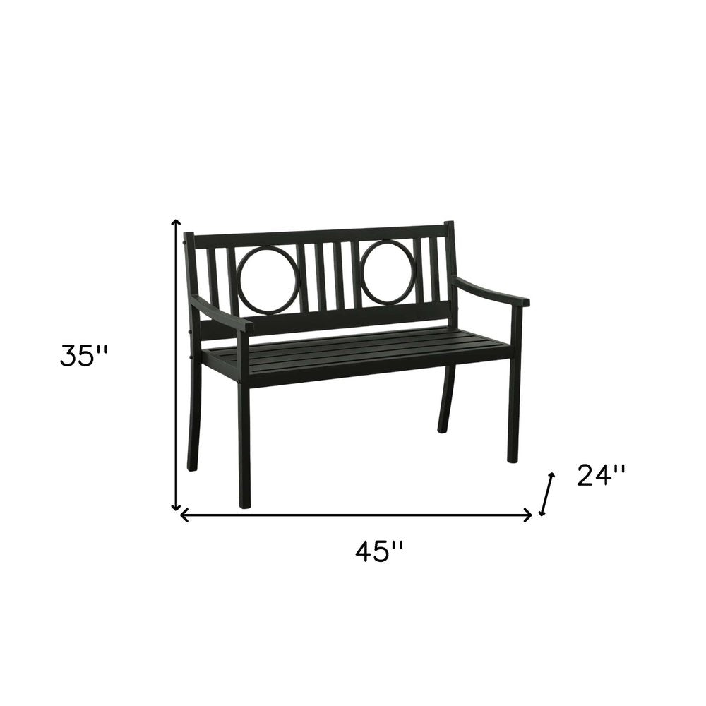 45" Black Metal Geometric Back Garden Patio Outdoor Garden Bench