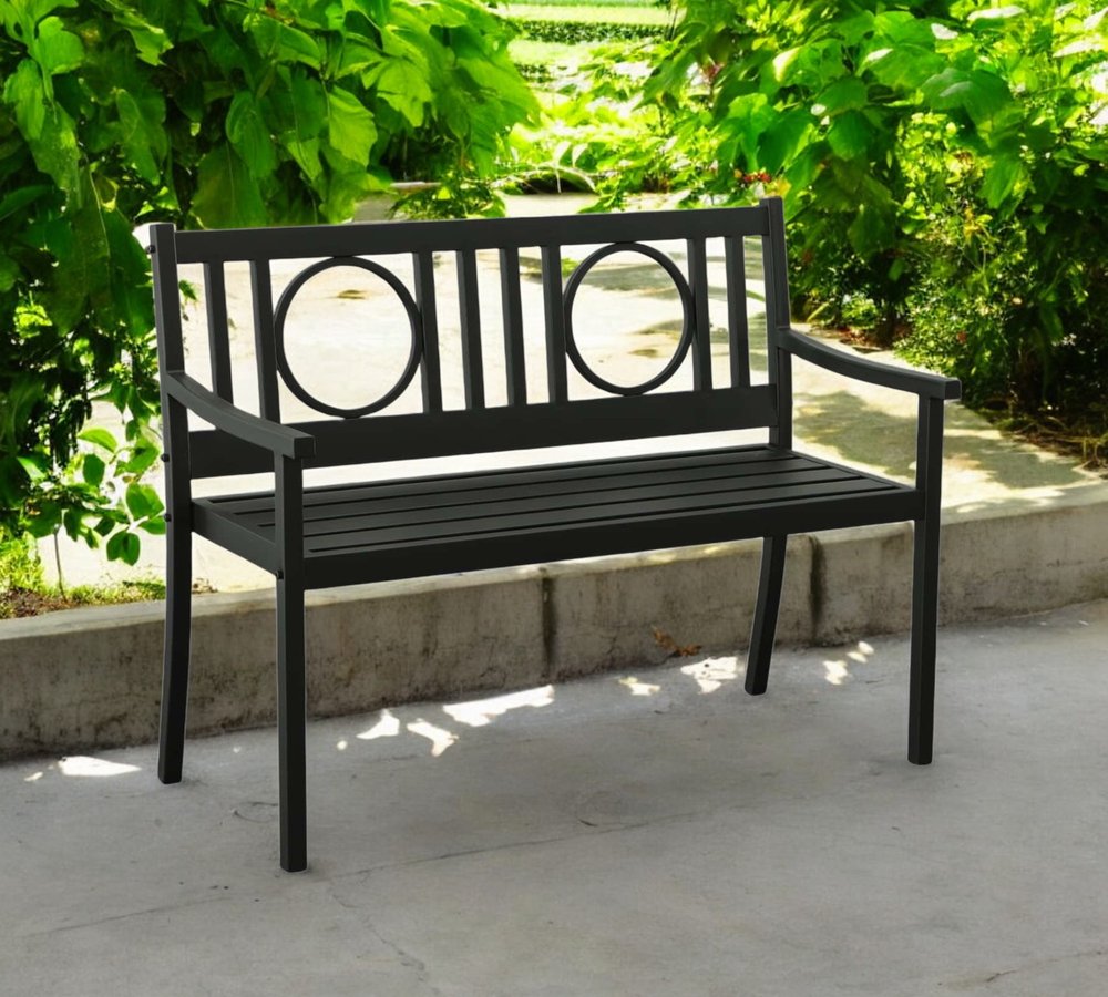 45" Black Metal Geometric Back Garden Patio Outdoor Garden Bench