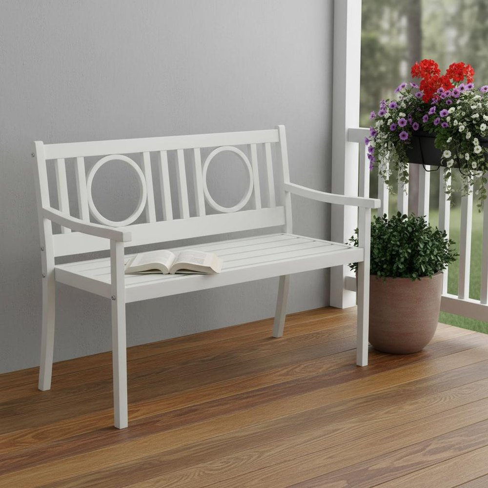 45" White Metal Garden Patio Outdoor Garden Bench