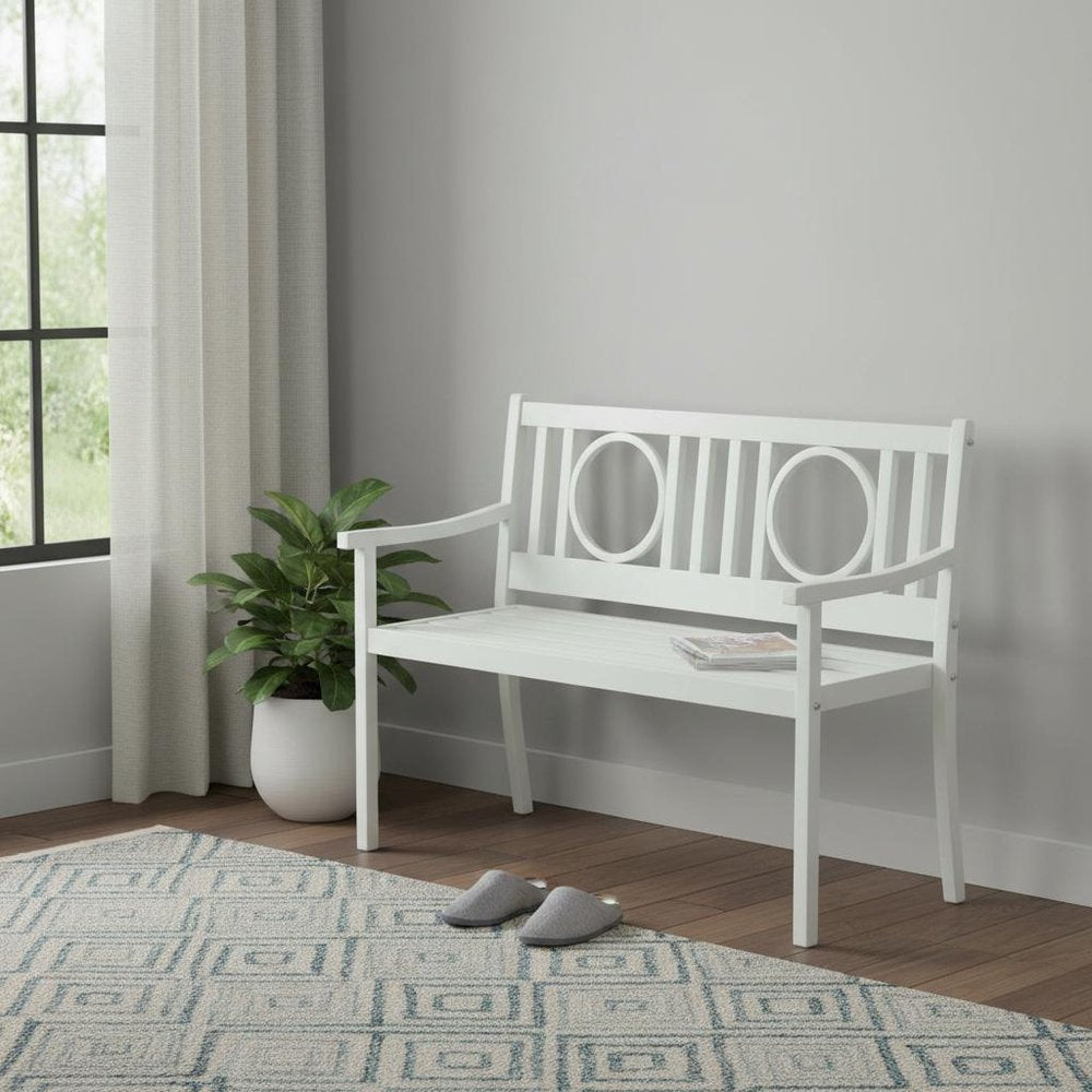 45" White Metal Garden Patio Outdoor Garden Bench