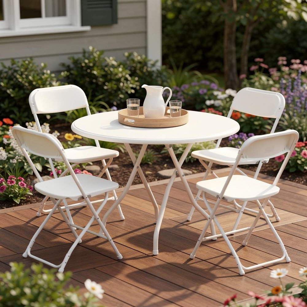 4-Piece White Metal Outdoor Patio Folding Stacking Dining Chair Set