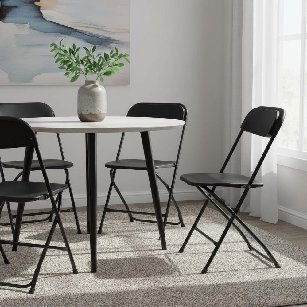 4-Piece Black Metal Outdoor Patio Folding Stacking Dining Chair Set