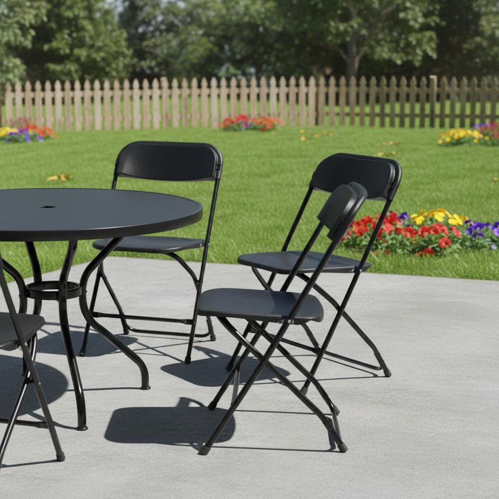 4-Piece Black Metal Outdoor Patio Folding Stacking Dining Chair Set