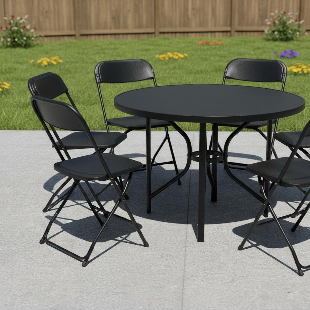 6-Piece Black Metal Outdoor Patio Folding Stacking Dining Chair Set