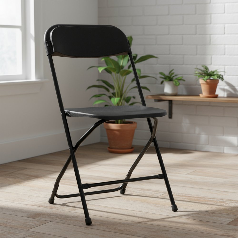 6-Piece Black Metal Outdoor Patio Folding Stacking Dining Chair Set