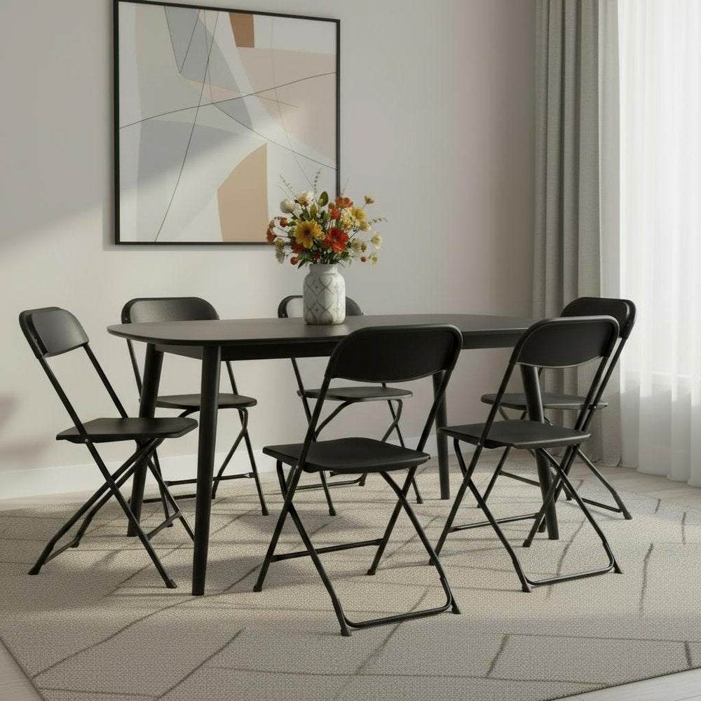 6-Piece Black Metal Outdoor Patio Folding Stacking Dining Chair Set