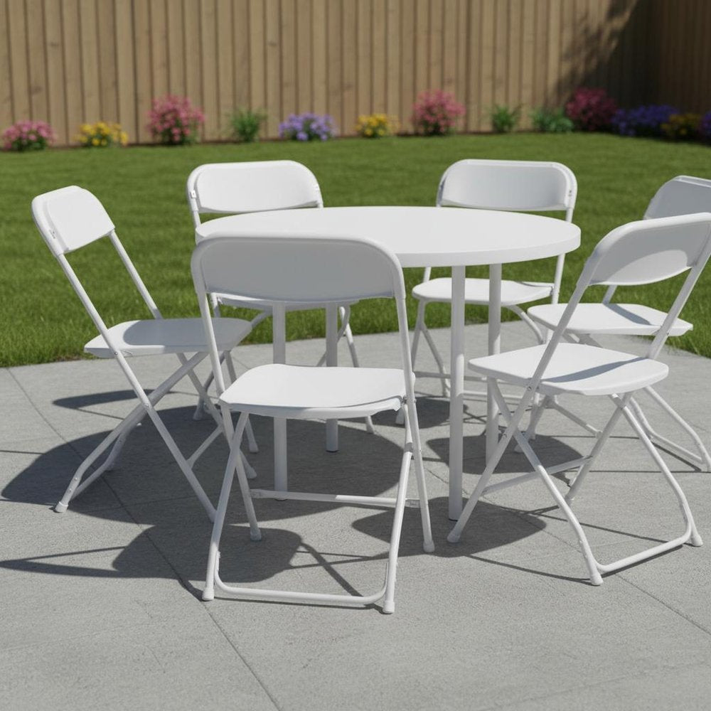 6-Piece White Metal Outdoor Patio Folding Stacking Dining Chair Set