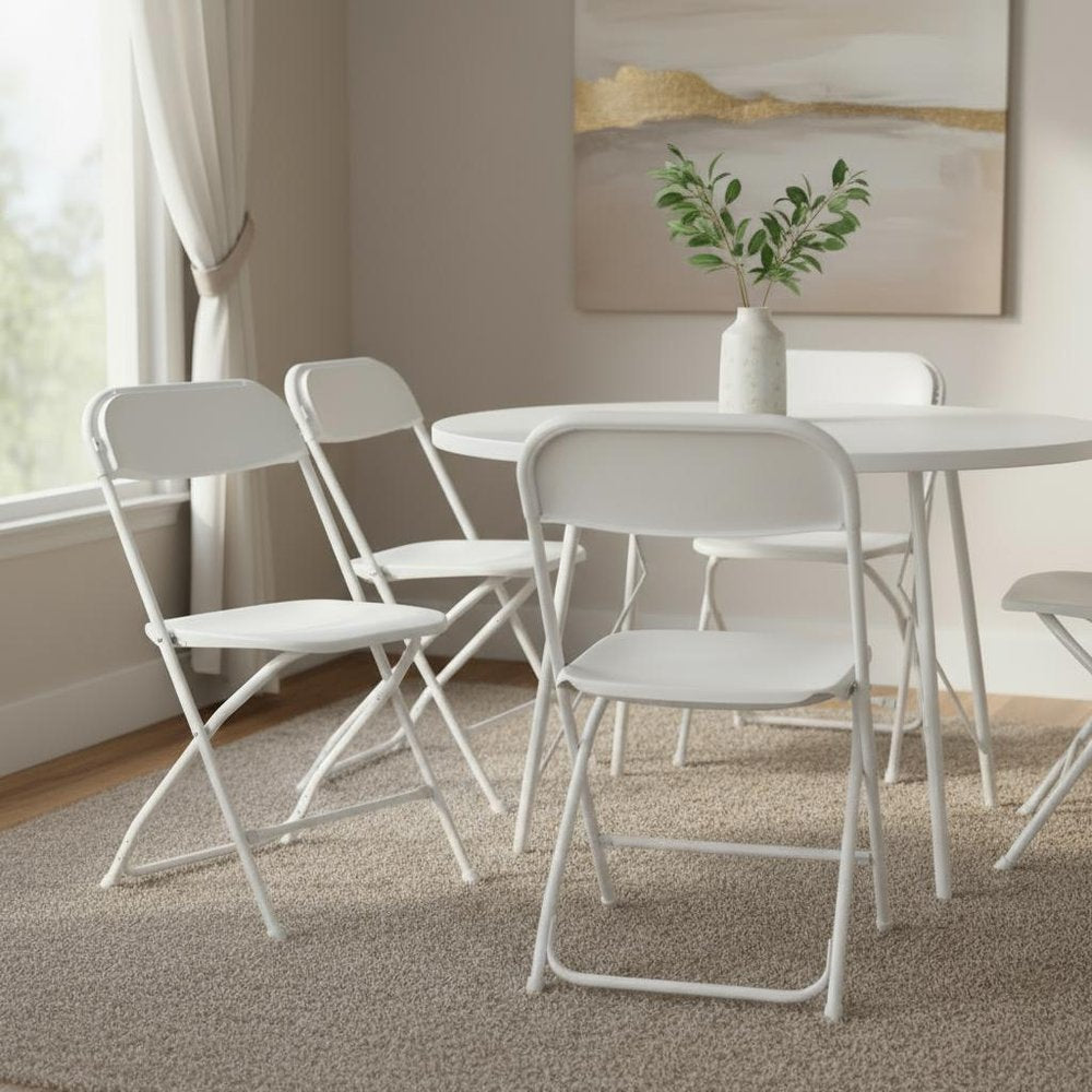 6-Piece White Metal Outdoor Patio Folding Stacking Dining Chair Set