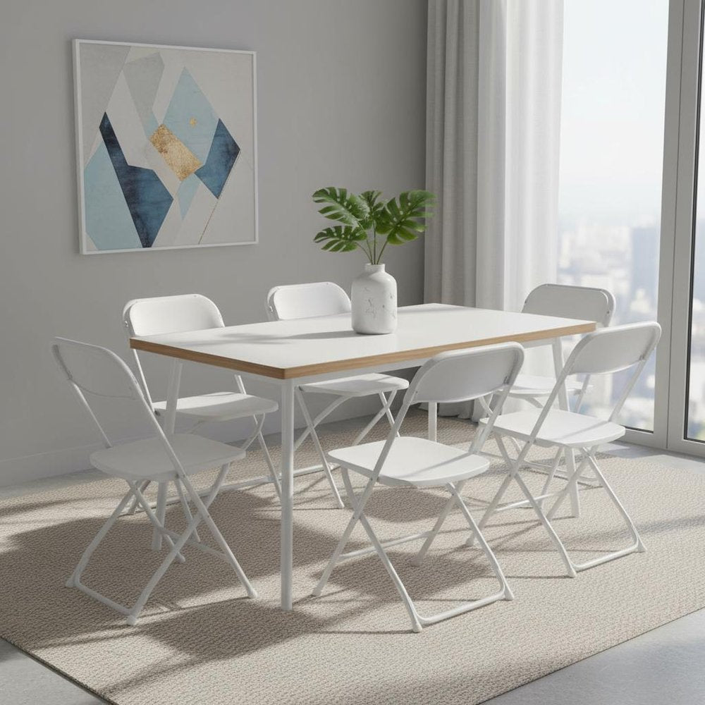 6-Piece White Metal Outdoor Patio Folding Stacking Dining Chair Set