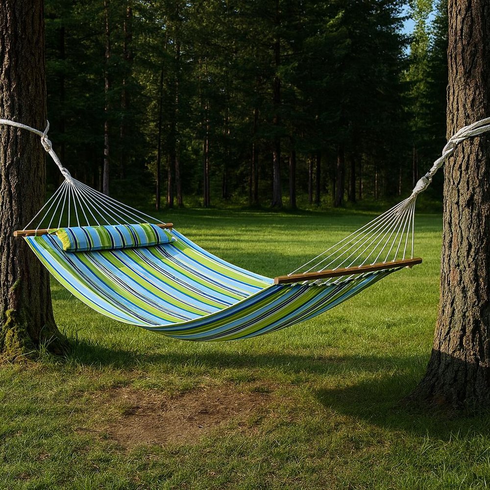 Aqua & Lime Green Striped Double Hammock - Outdoor Patio Hammock