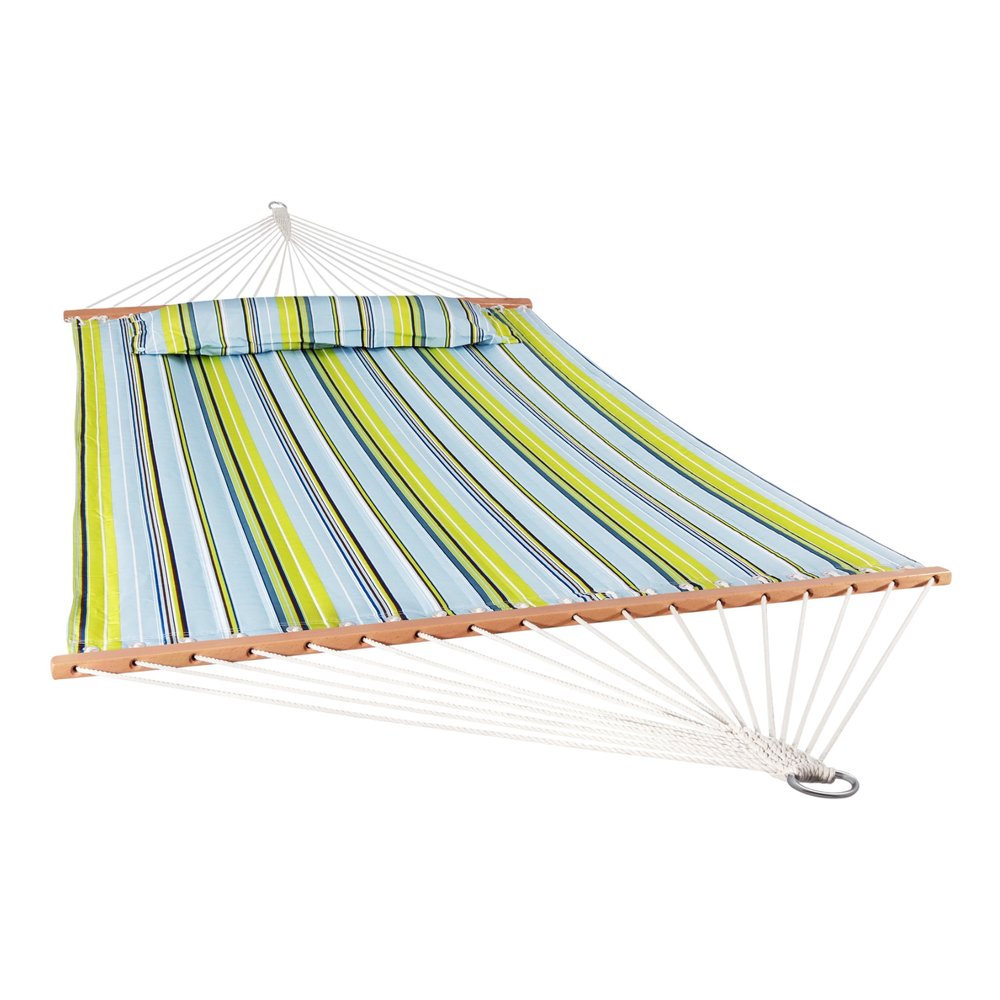 Aqua & Lime Green Striped Double Hammock - Outdoor Patio Hammock
