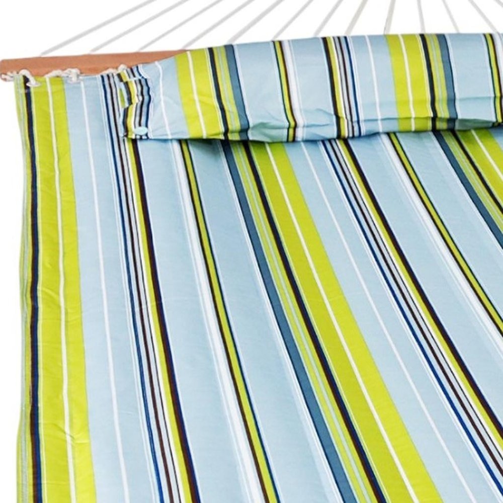 Aqua & Lime Green Striped Double Hammock - Outdoor Patio Hammock