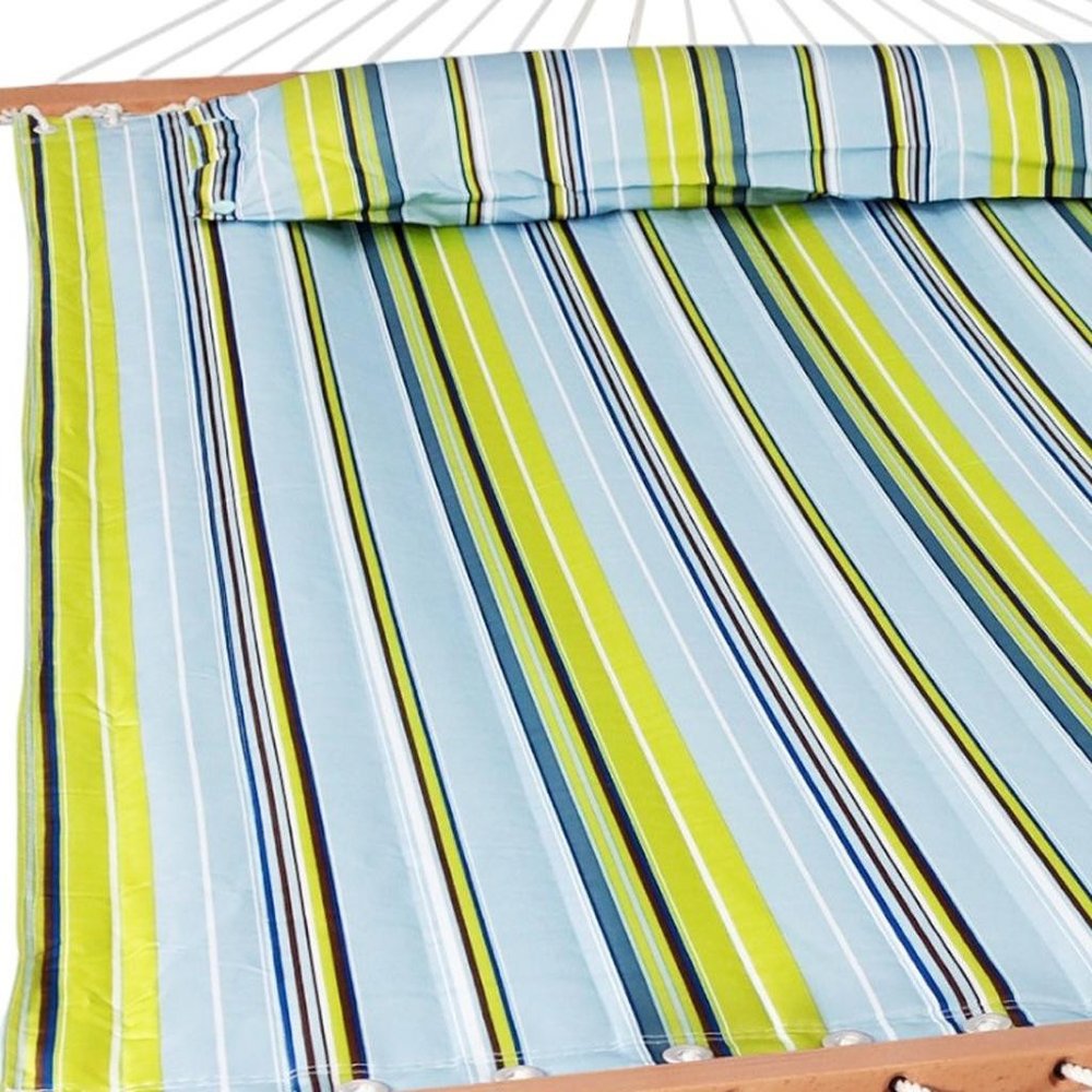Aqua & Lime Green Striped Double Hammock - Outdoor Patio Hammock