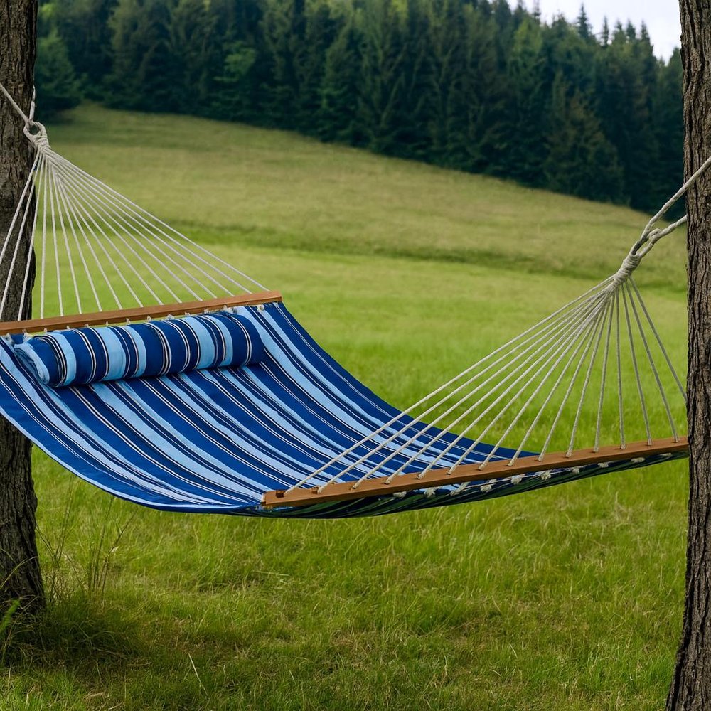 Light Blue & Dark Blue Striped Double Hammock - Outdoor Patio Hammock