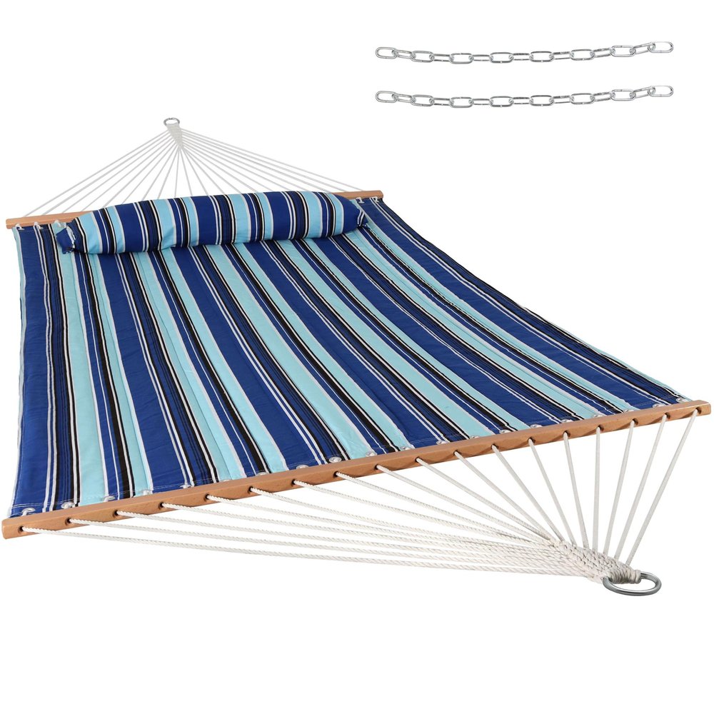 Light Blue & Dark Blue Striped Double Hammock - Outdoor Patio Hammock
