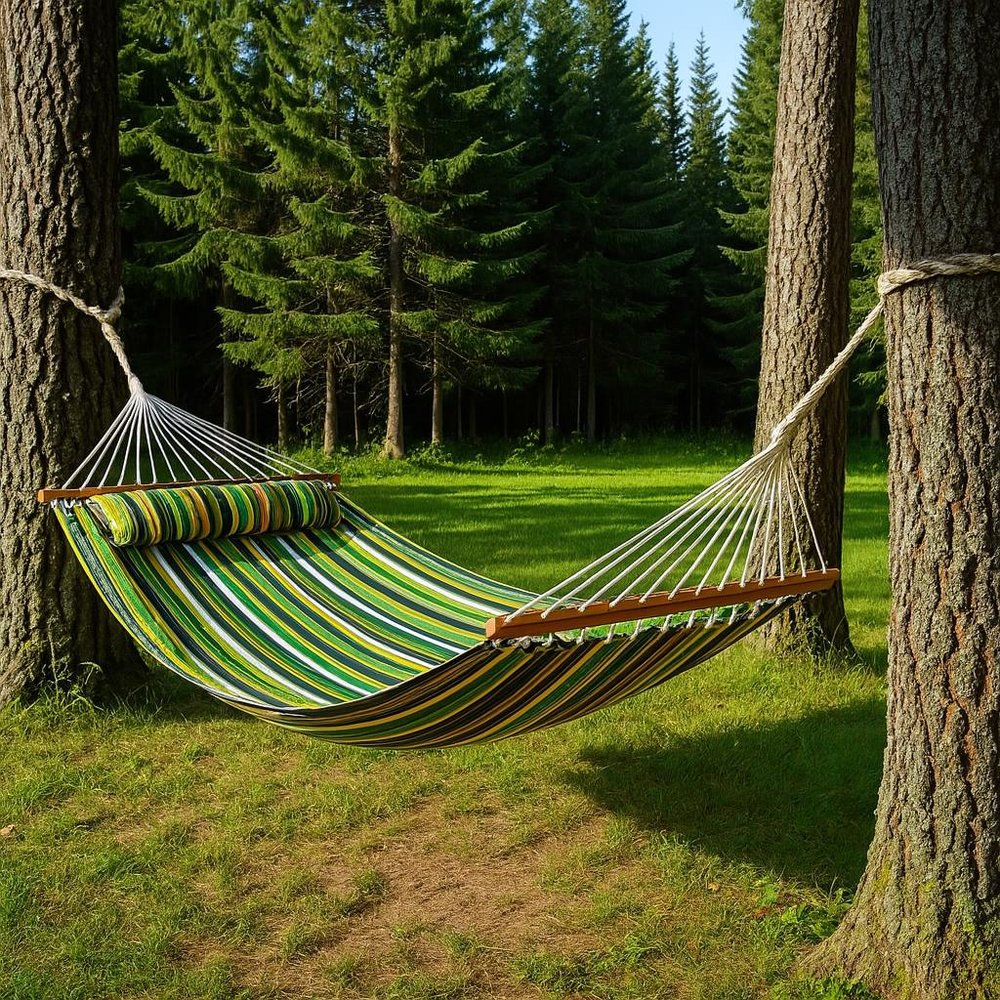 Green & Yellow Striped Double Hammock - Outdoor Patio Hammock