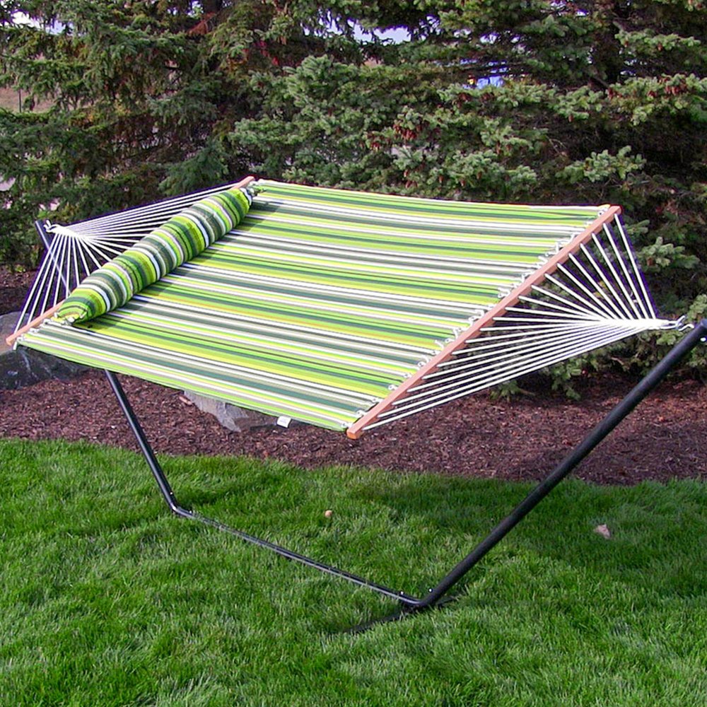 Green & Yellow Striped Double Hammock - Outdoor Patio Hammock
