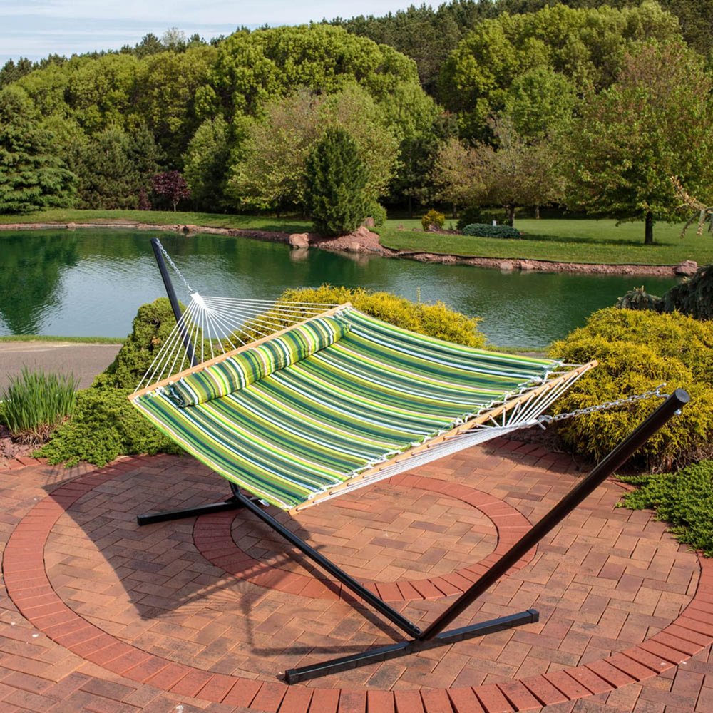 Green & Yellow Striped Double Hammock - Outdoor Patio Hammock
