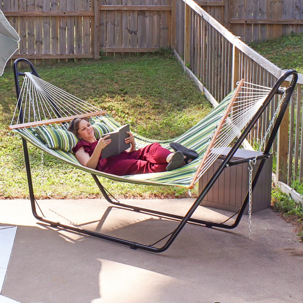 Green & Yellow Striped Double Hammock - Outdoor Patio Hammock