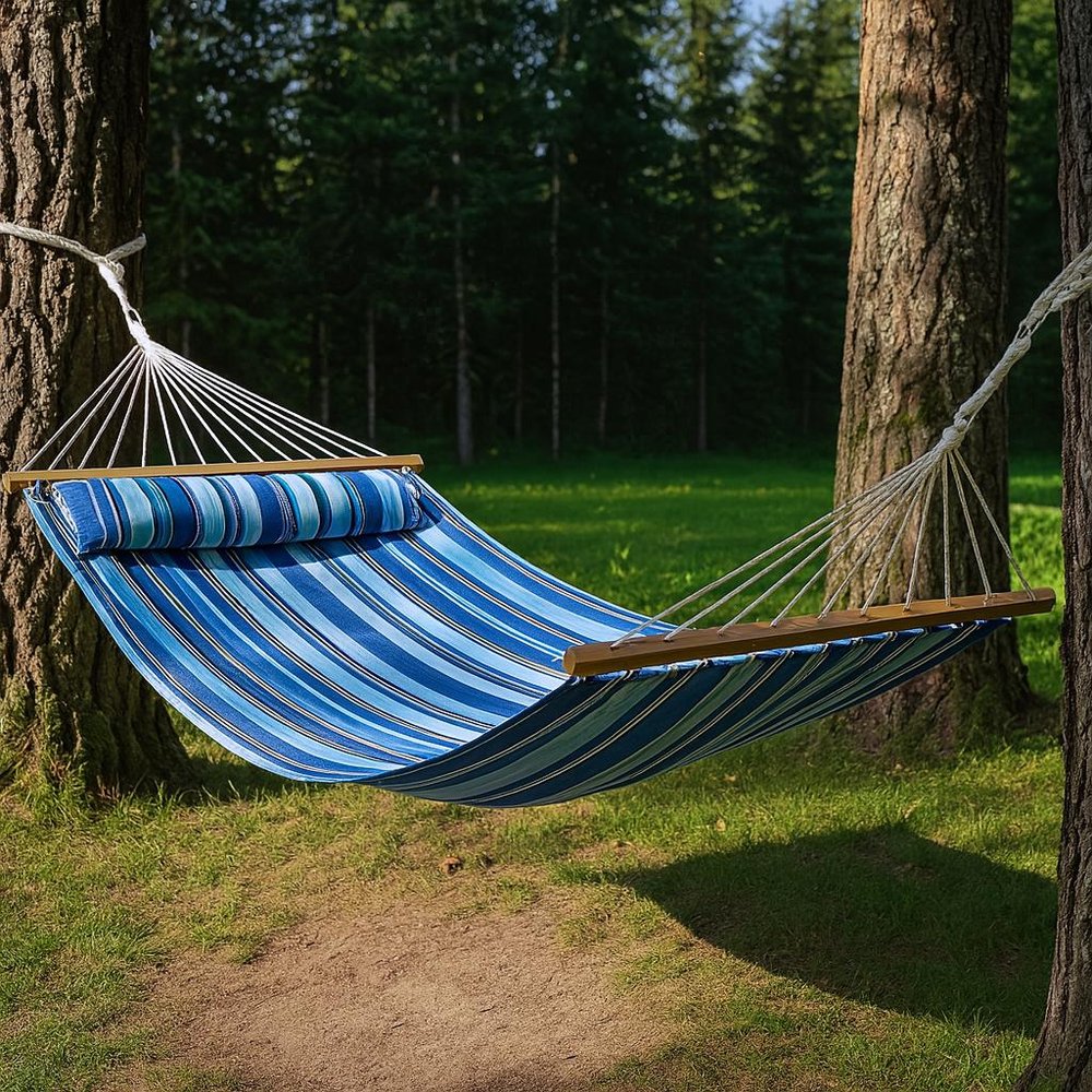 Light Blue & Dark Blue Striped Double Hammock - Outdoor Patio Hammock