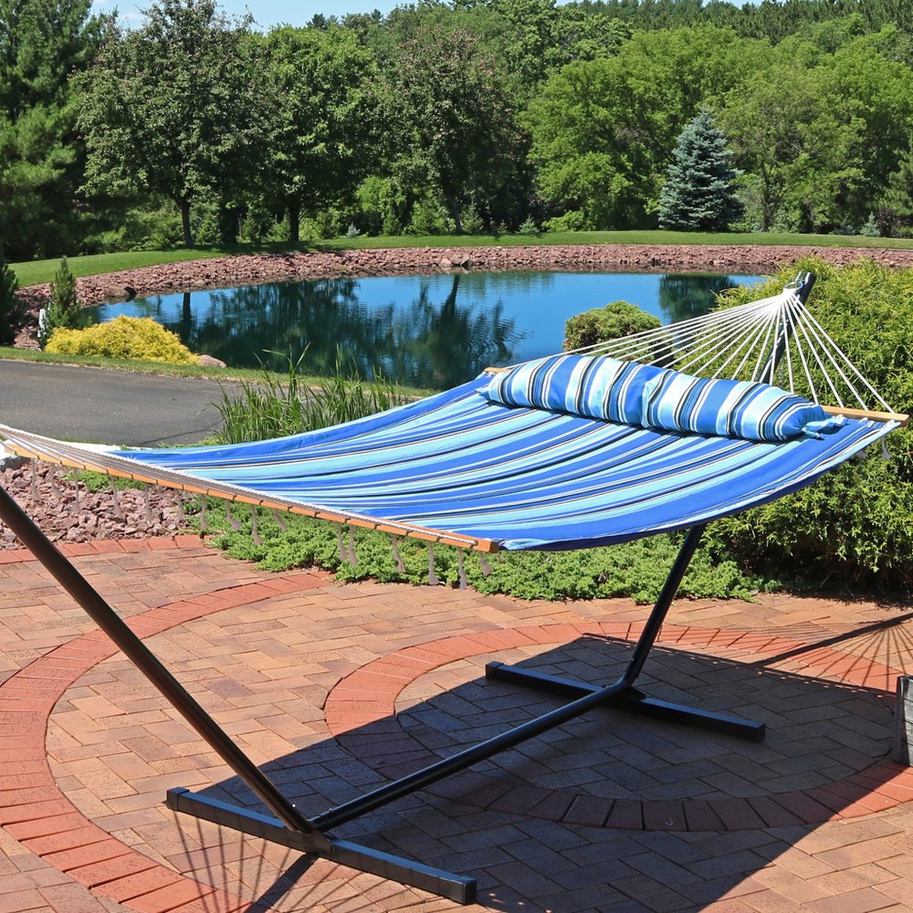 Light Blue & Dark Blue Striped Double Hammock - Outdoor Patio Hammock
