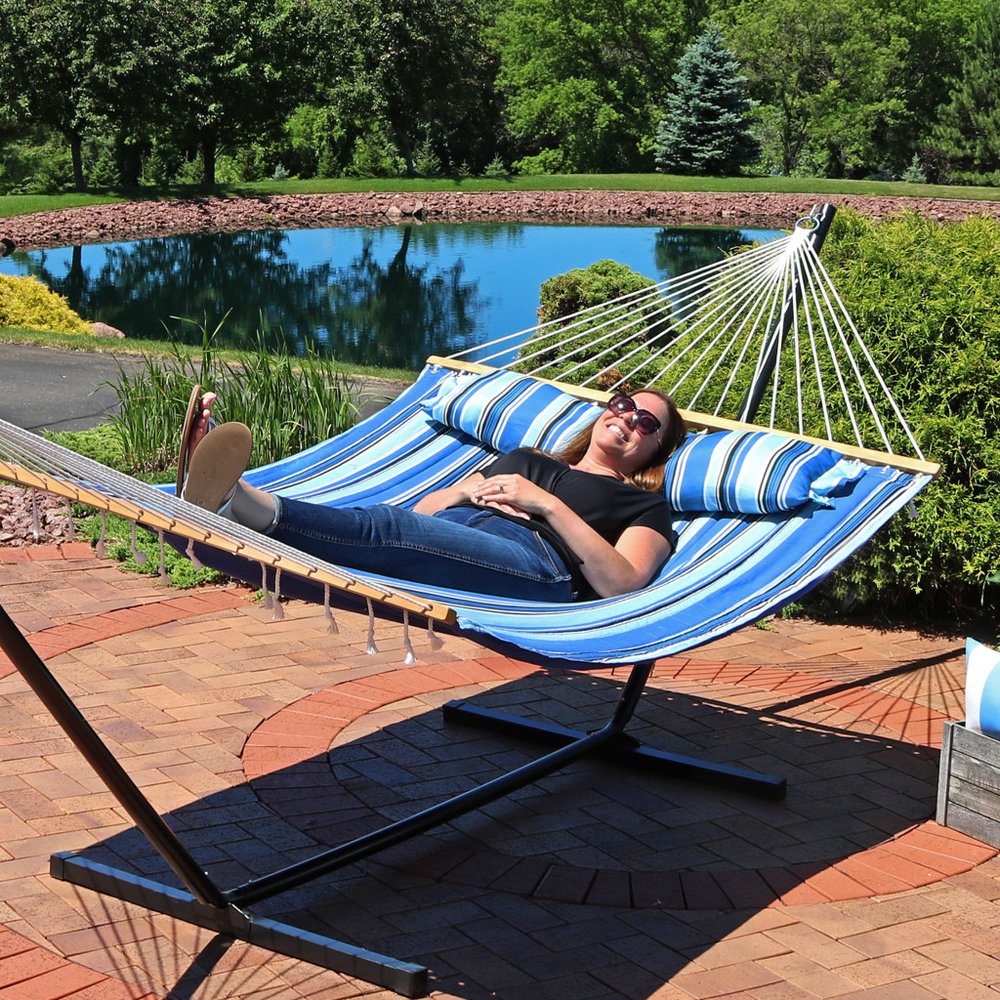 Light Blue & Dark Blue Striped Double Hammock - Outdoor Patio Hammock