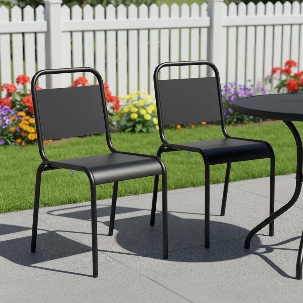 2-Piece Black Aluminum Outdoor Patio Stacking Dining Chair Set