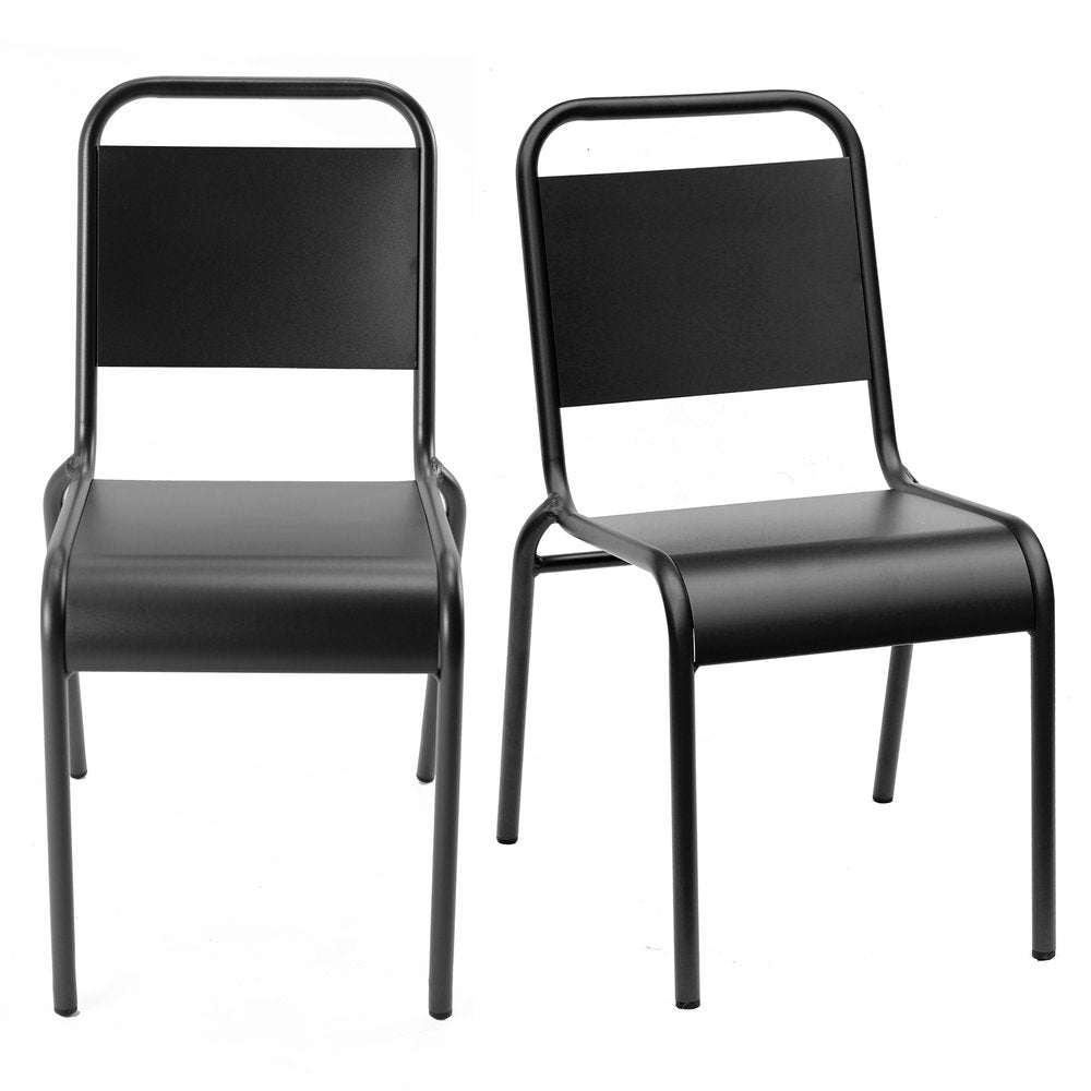 2-Piece Black Aluminum Outdoor Patio Stacking Dining Chair Set