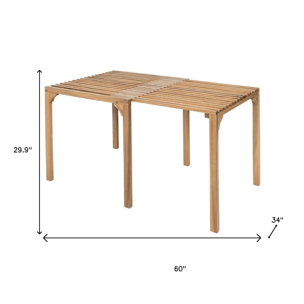 60" Natural Solid Wood Extendable Outdoor Patio Dining Table