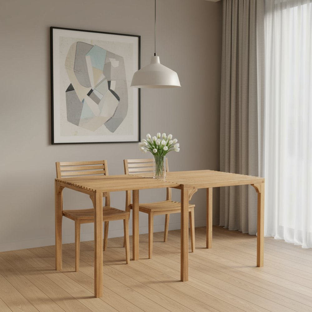 60" Natural Solid Wood Extendable Outdoor Patio Dining Table