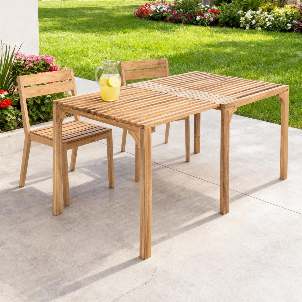 60" Natural Solid Wood Extendable Outdoor Patio Dining Table
