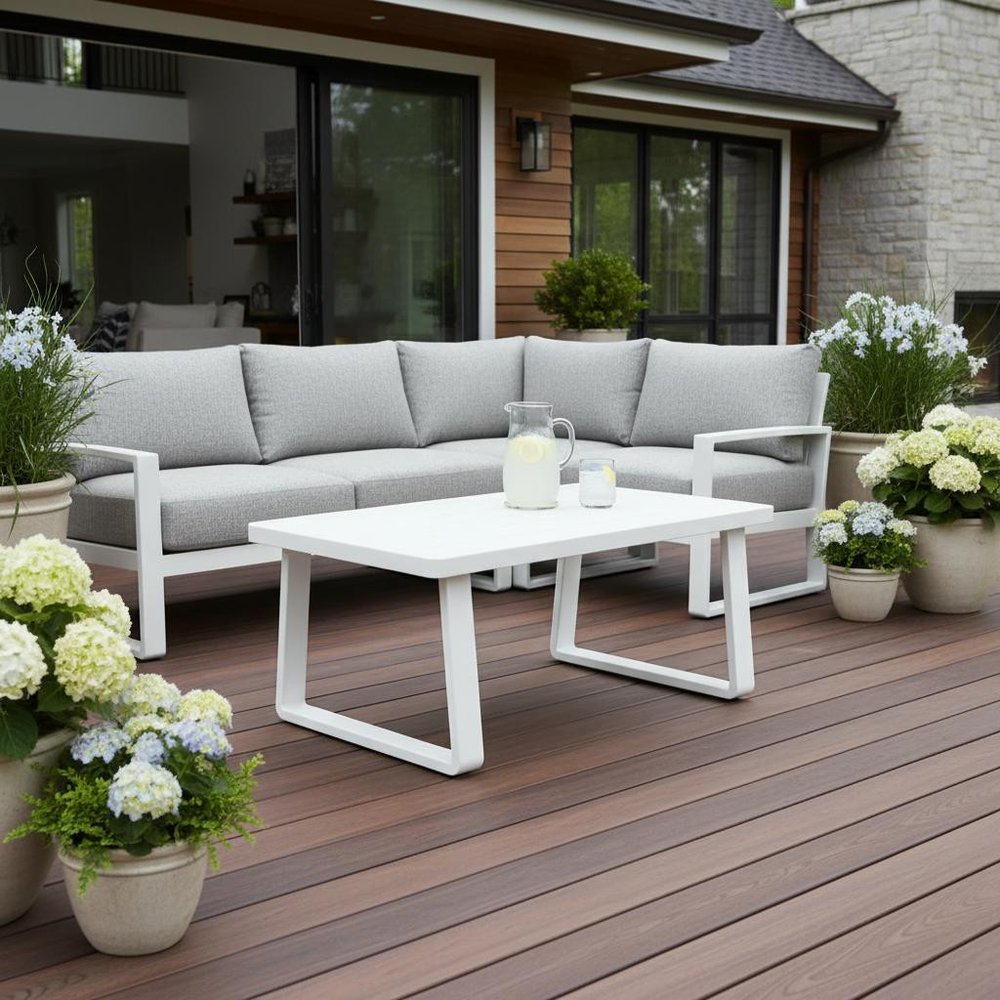 43" White Aluminum Outdoor Patio Coffee Table