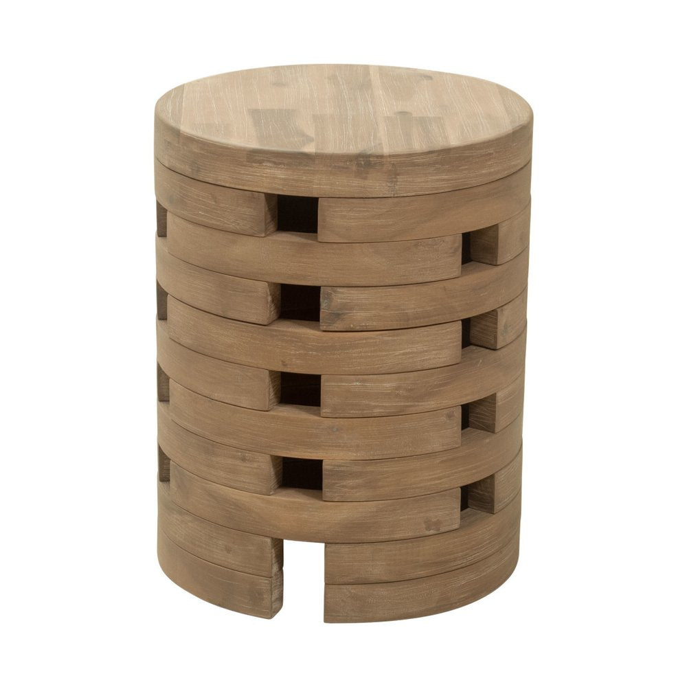 14" Natural Solid Wood Round Outdoor Patio Side Table