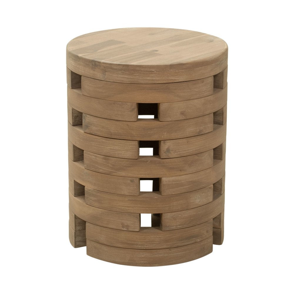 14" Natural Solid Wood Round Outdoor Patio Side Table