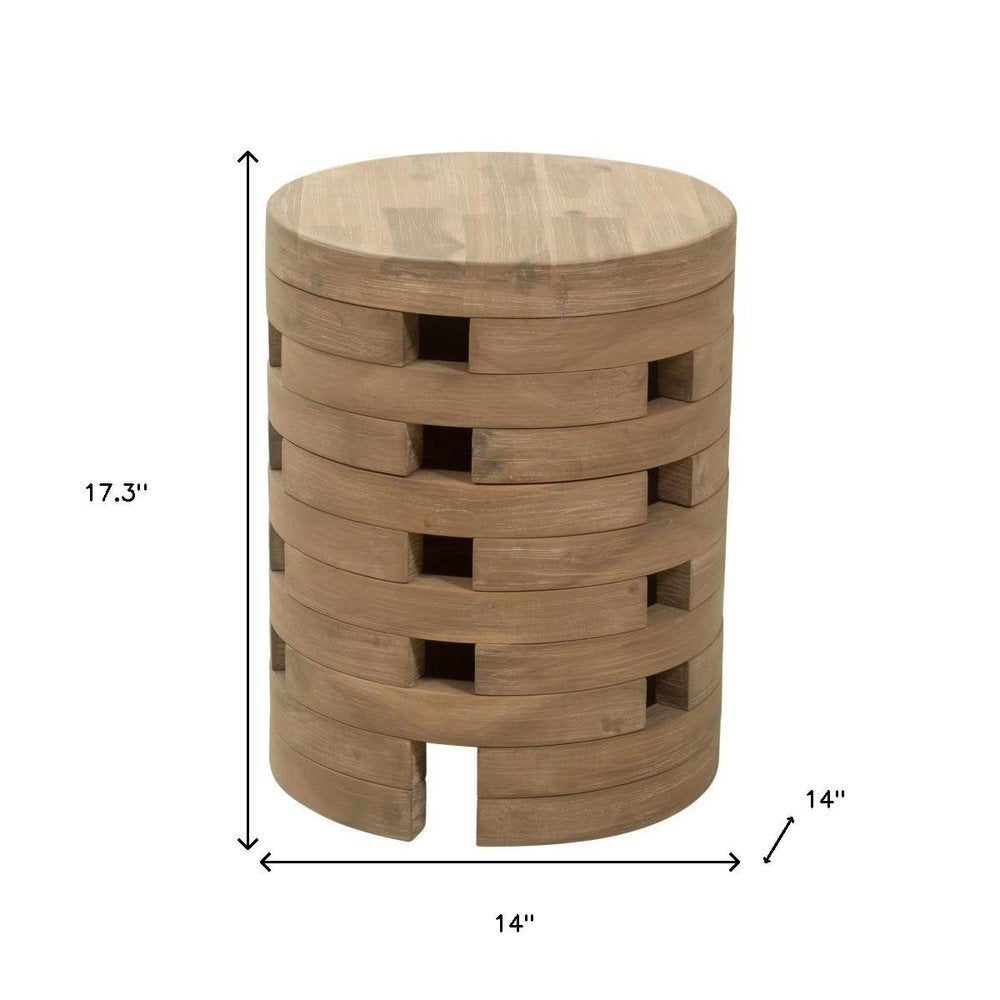 14" Natural Solid Wood Round Outdoor Patio Side Table
