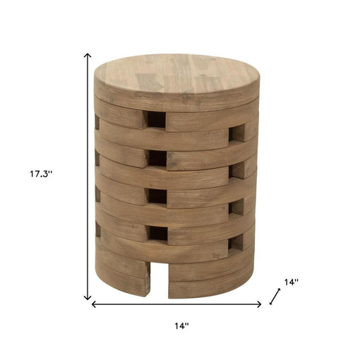 14" Natural Solid Wood Round Outdoor Patio Side Table
