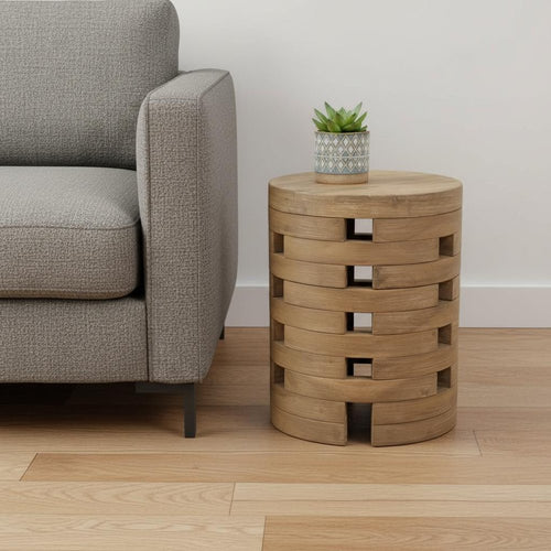 14" Natural Solid Wood Round Outdoor Patio Side Table