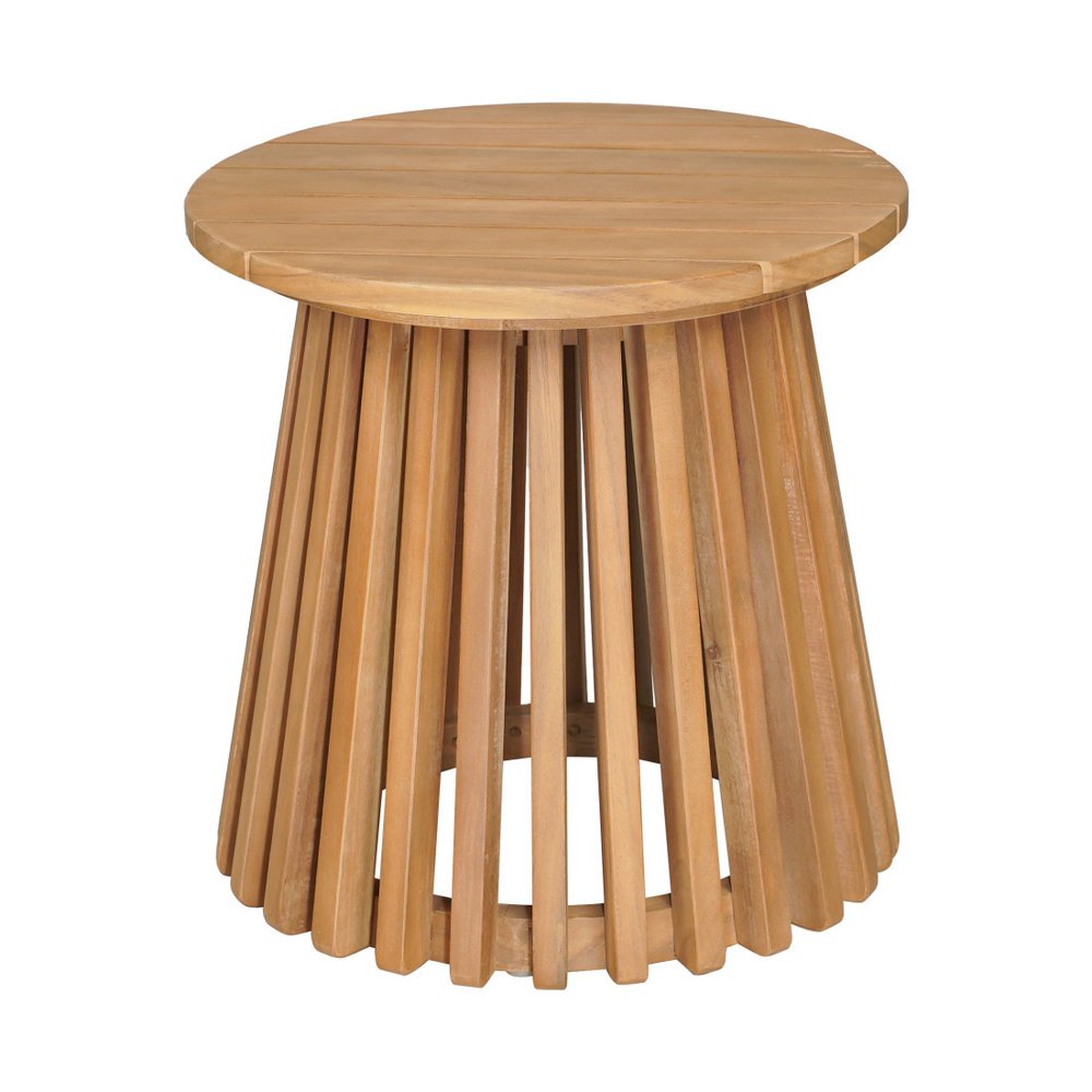 16" Natural Solid Wood Round Outdoor Patio Side Table