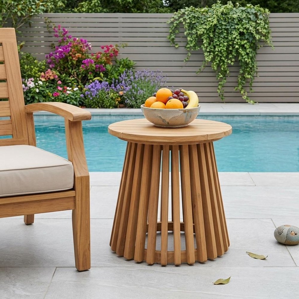 16" Natural Solid Wood Round Outdoor Patio Side Table