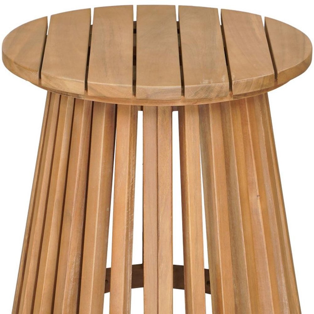 16" Natural Solid Wood Round Outdoor Patio Side Table