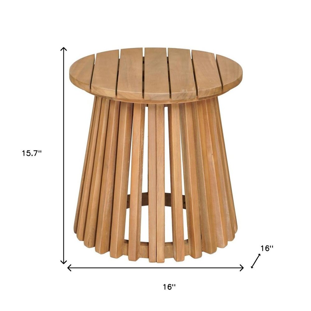 16" Natural Solid Wood Round Outdoor Patio Side Table