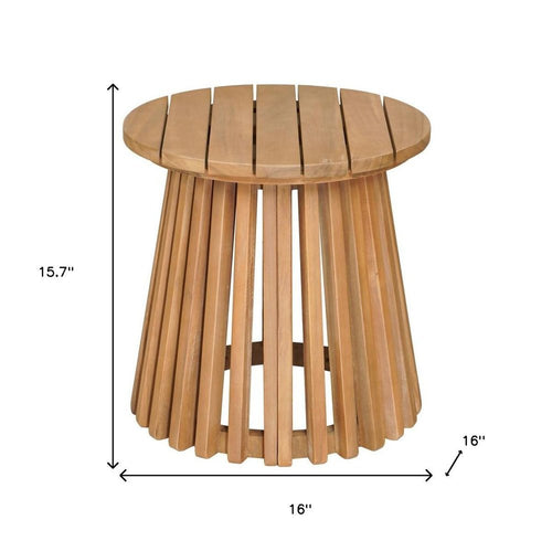 16" Natural Solid Wood Round Outdoor Patio Side Table