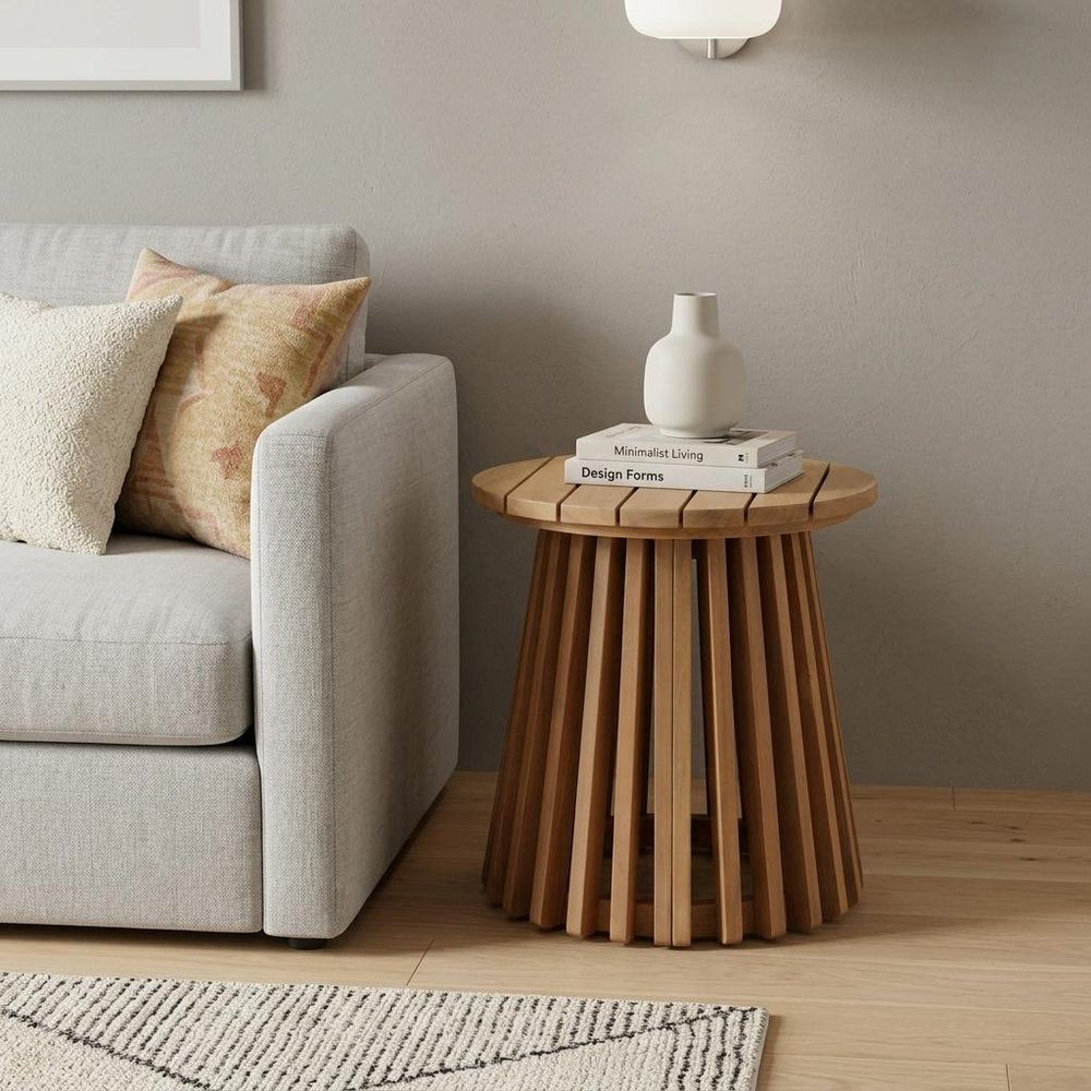 16" Natural Solid Wood Round Outdoor Patio Side Table