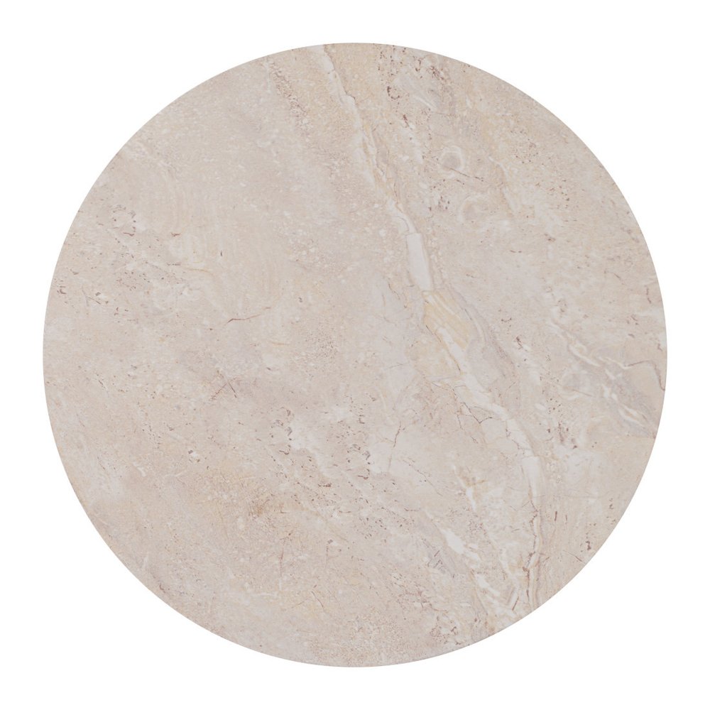 16" Beige and Natural Stone and Solid Wood Round Outdoor Patio Side Table