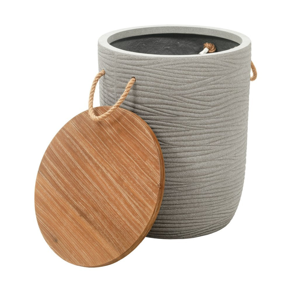 14" Natural and Gray Solid Wood and Faux Concrete Round Outdoor Patio Side Table