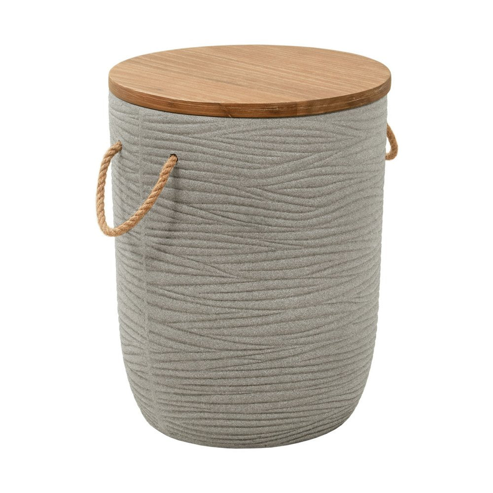 14" Natural and Gray Solid Wood and Faux Concrete Round Outdoor Patio Side Table
