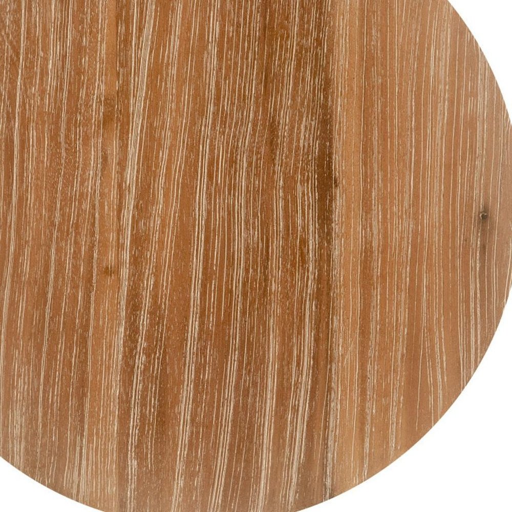 14" Natural and Gray Solid Wood and Faux Concrete Round Outdoor Patio Side Table