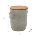 14" Natural and Gray Solid Wood and Faux Concrete Round Outdoor Patio Side Table